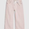 Mini Girls rosa jeans med breda ben och spetsrosett