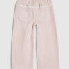 Mini Girls rosa jeans med breda ben och spetsrosett