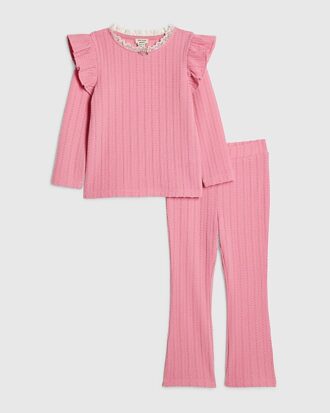 Mini Girls rosa kabelstickat T-shirt-set