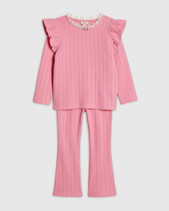 Mini Girls rosa kabelstickat T-shirt-set