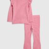Mini Girls rosa kabelstickat T-shirt-set Mini Girls rosa kabelstickat T-shirt-set