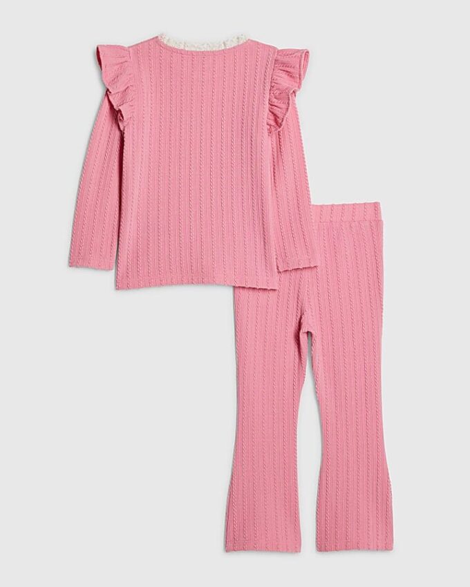 Mini Girls rosa kabelstickat T-shirt-set Mini Girls rosa kabelstickat T-shirt-set