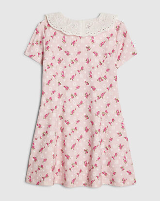 Mini Girls rosa klänning med blommig krage