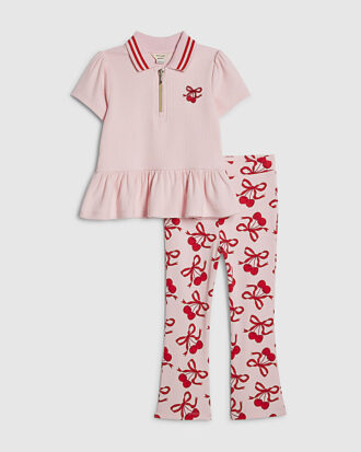 Mini Girls rosa leggingsset med körsbärsrosett