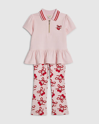 Mini Girls rosa leggingsset med körsbärsrosett