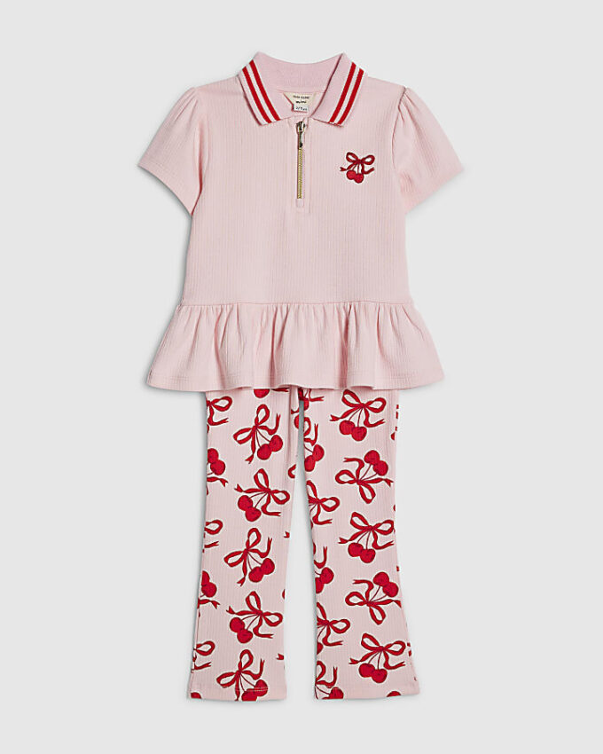 Mini Girls rosa leggingsset med körsbärsrosett Mini Girls rosa leggingsset med körsbärsrosett