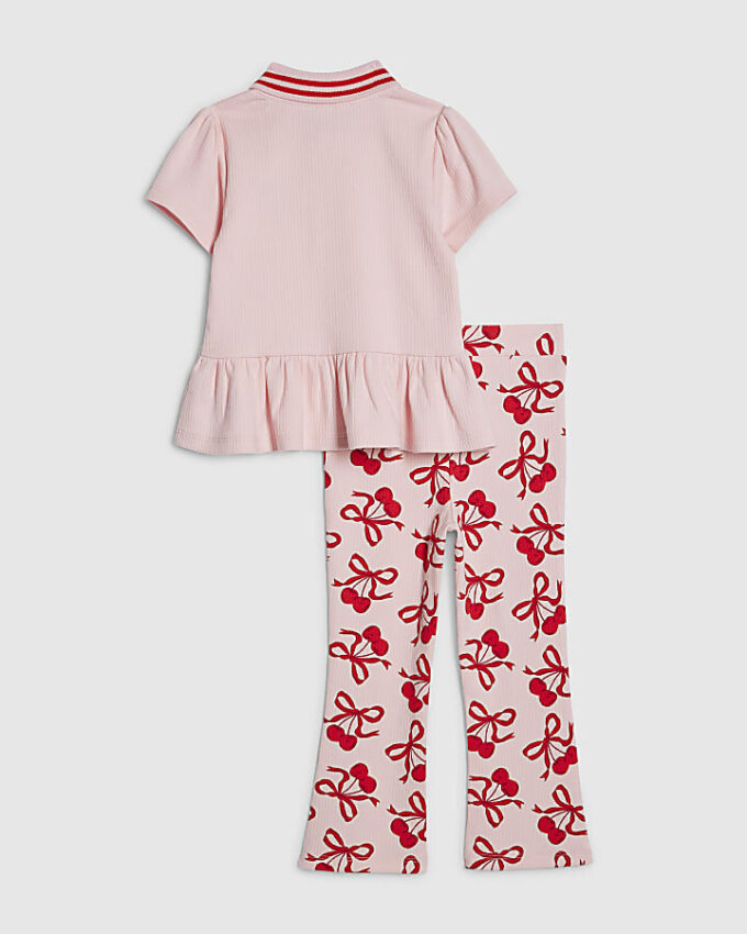 Mini Girls rosa leggingsset med körsbärsrosett Mini Girls rosa leggingsset med körsbärsrosett