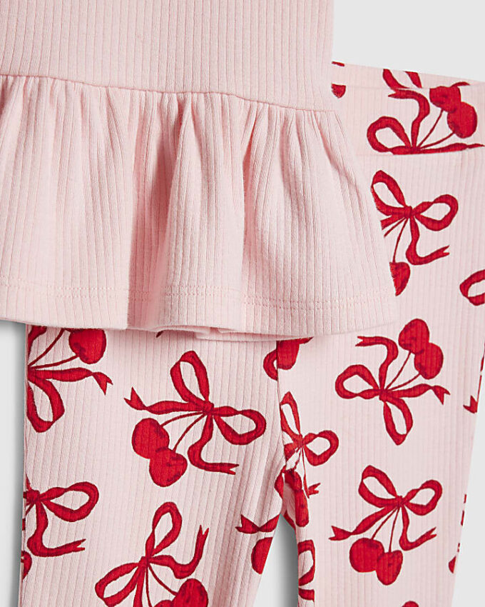 Mini Girls rosa leggingsset med körsbärsrosett Mini Girls rosa leggingsset med körsbärsrosett