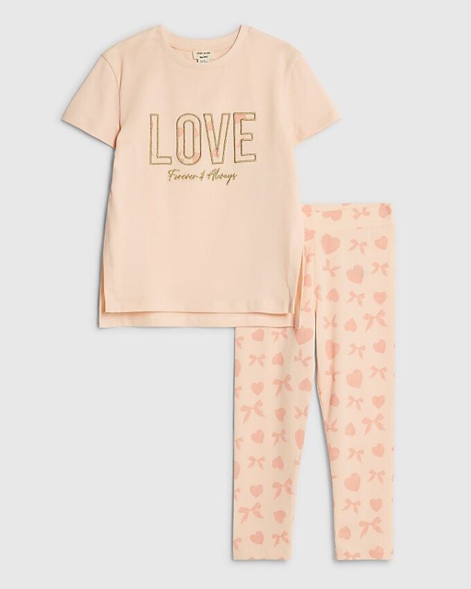 Mini Girls rosa Love T-shirt-set