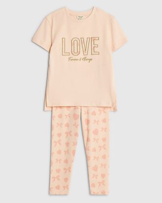 Mini Girls rosa Love T-shirt-set