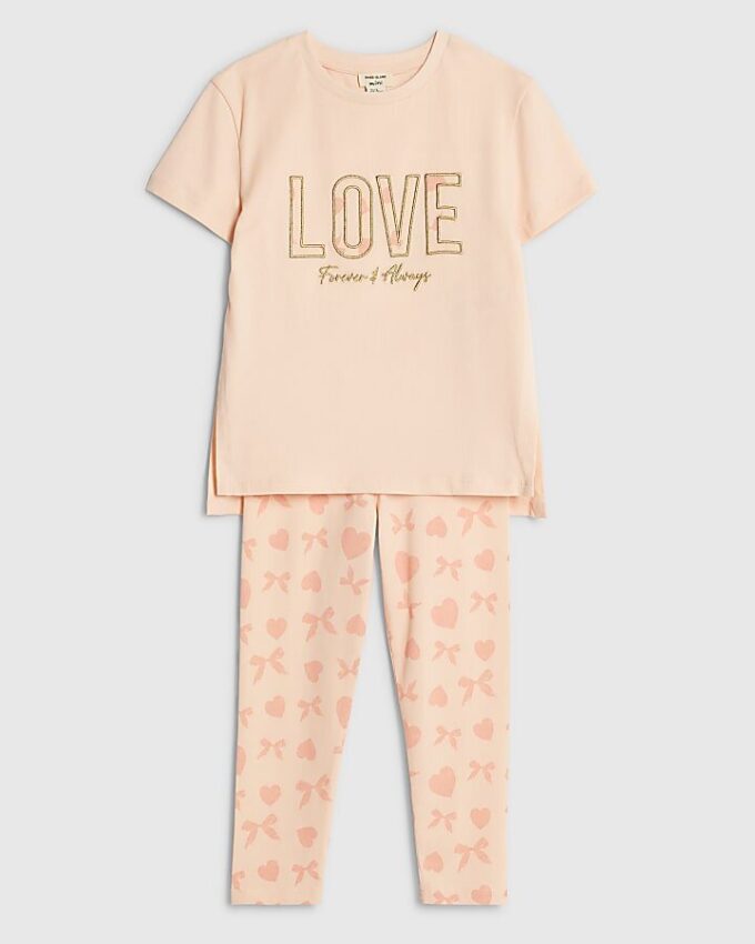 Mini Girls rosa Love T-shirt-set
