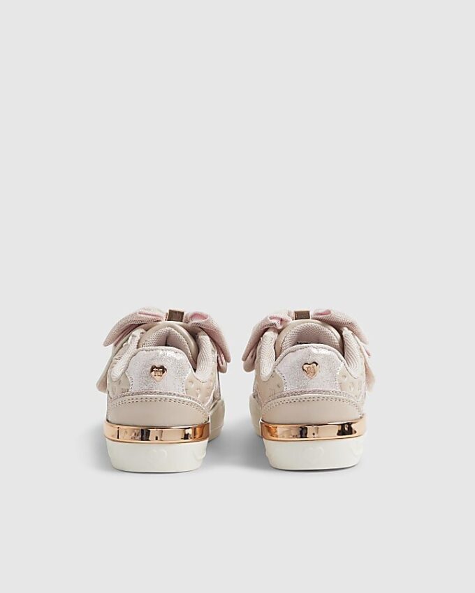 Mini Girls rosa monogram-skor med kardborreband och rosett