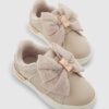 Mini Girls rosa monogram-skor med kardborreband och rosett
