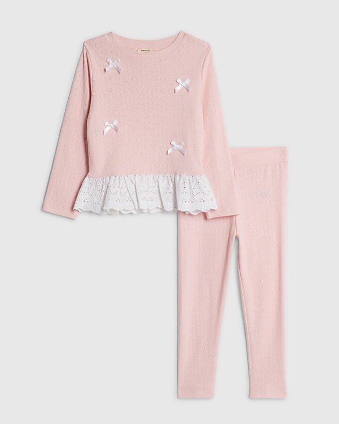 Mini Girls rosa pointelle 3D-rosett-set