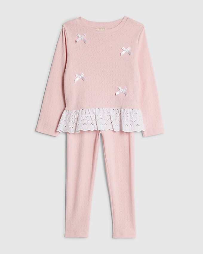 Mini Girls rosa pointelle 3D-rosett-set