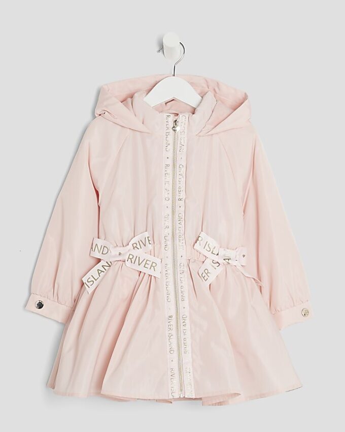 Mini Girls rosa regnrock med huva och peplum