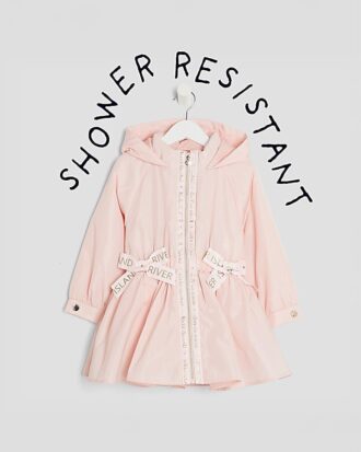 Mini Girls rosa regnrock med huva och peplum