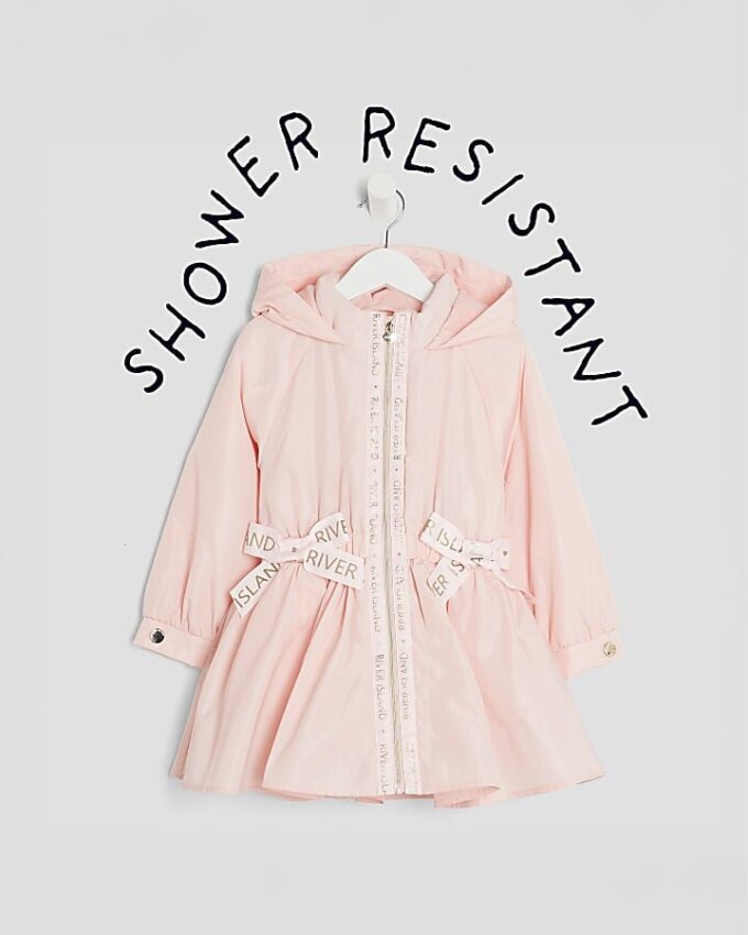 Mini Girls rosa regnrock med huva och peplum
