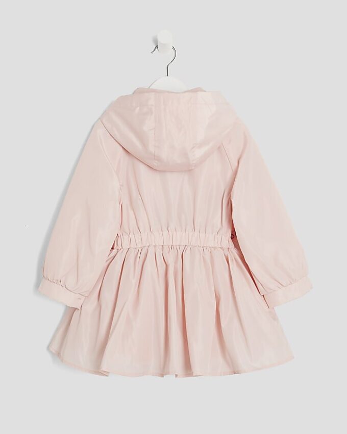 Mini Girls rosa regnrock med huva och peplum
