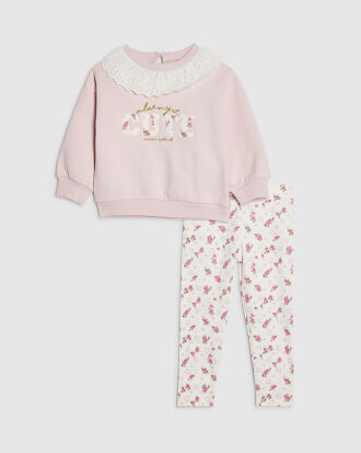 Mini Girls rosa set med krage