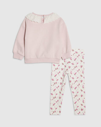 Mini Girls rosa set med krage