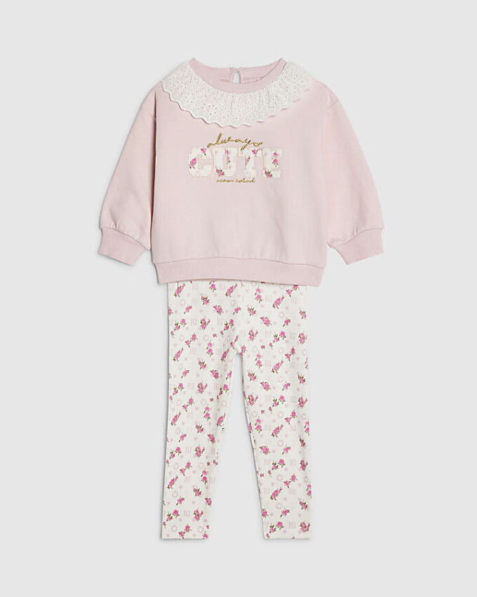 Mini Girls rosa set med krage Mini Girls rosa set med krage