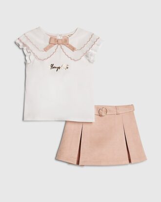 Mini Girls rosa set med skort i imitationsmocka