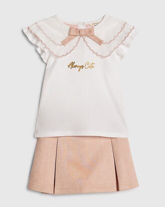 Mini Girls rosa set med skort i imitationsmocka