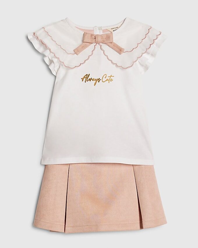 Mini Girls rosa set med skort i imitationsmocka Mini Girls rosa set med skort i imitationsmocka
