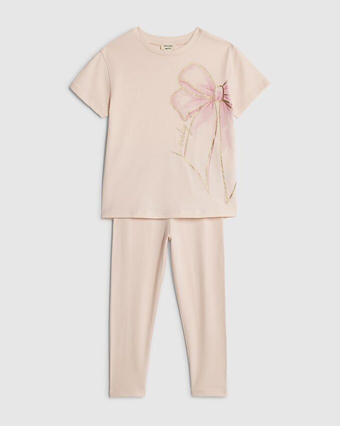 Mini Girls rosa set med T-shirt och leggings med rosett