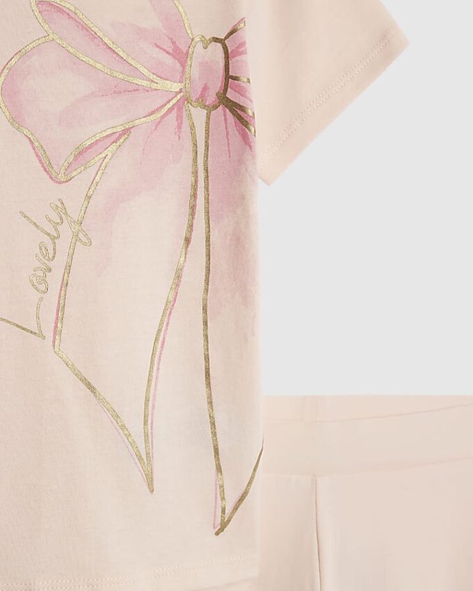 Mini Girls rosa set med T-shirt och leggings med rosett