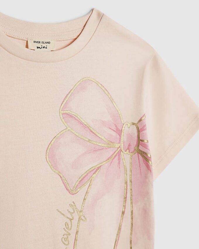 Mini Girls rosa set med T-shirt och leggings med rosett
