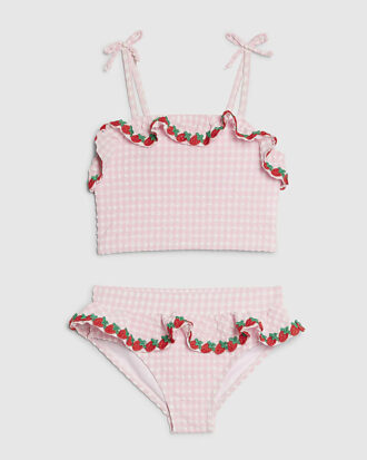 Mini Girls rosa tankini-set med jordgubbsmotiv