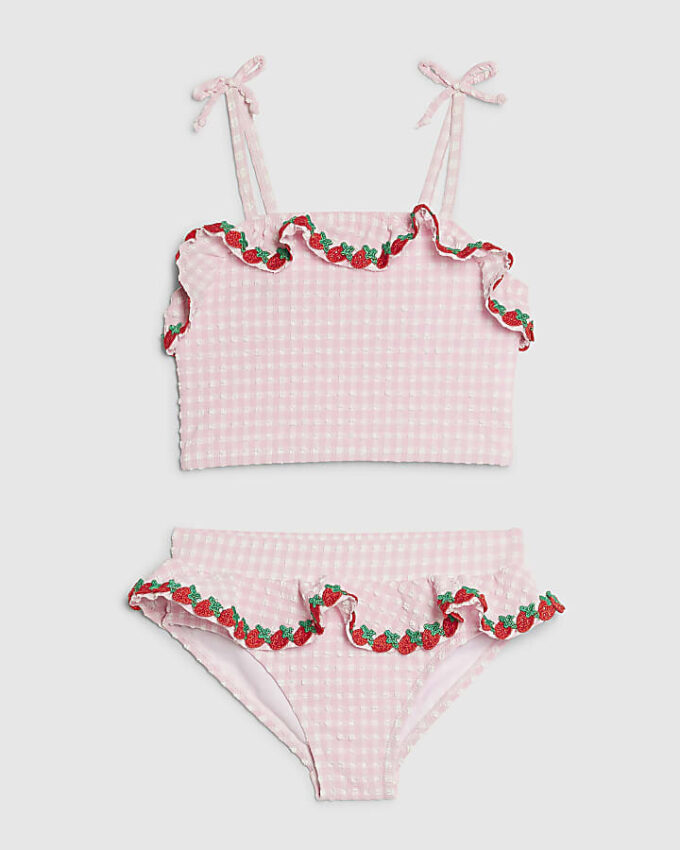 Mini Girls rosa tankini-set med jordgubbsmotiv Mini Girls rosa tankini-set med jordgubbsmotiv