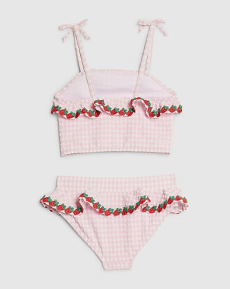 Mini Girls rosa tankini-set med jordgubbsmotiv