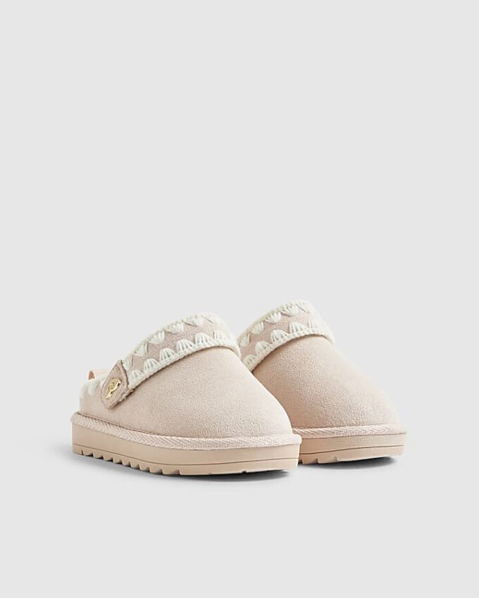Mini Girls rosa tofflor med whipstitch-rem