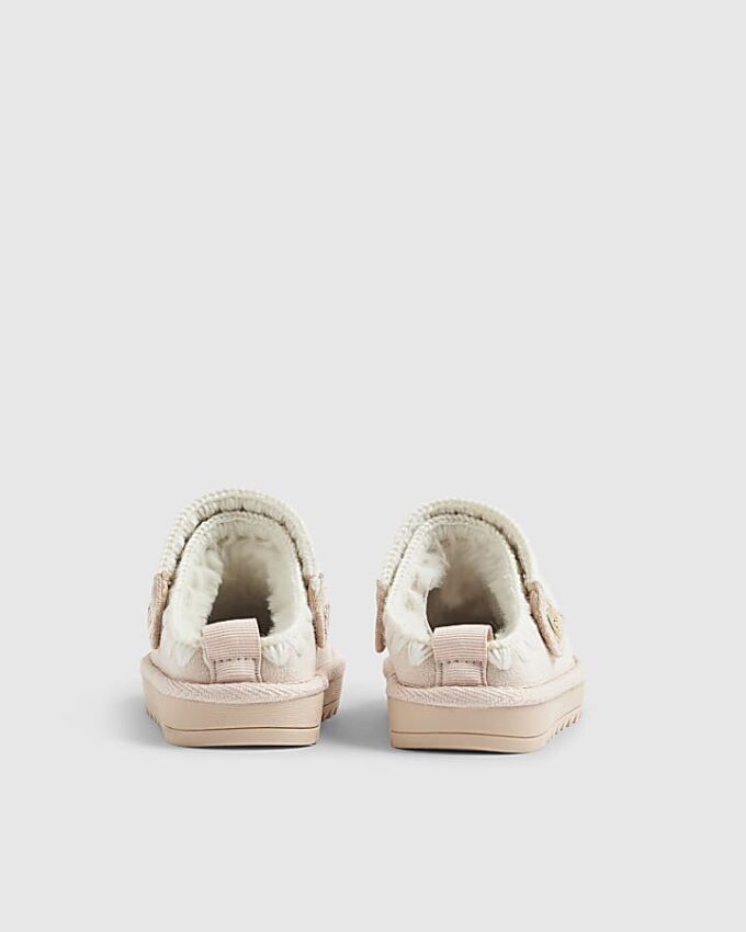 Mini Girls rosa tofflor med whipstitch-rem