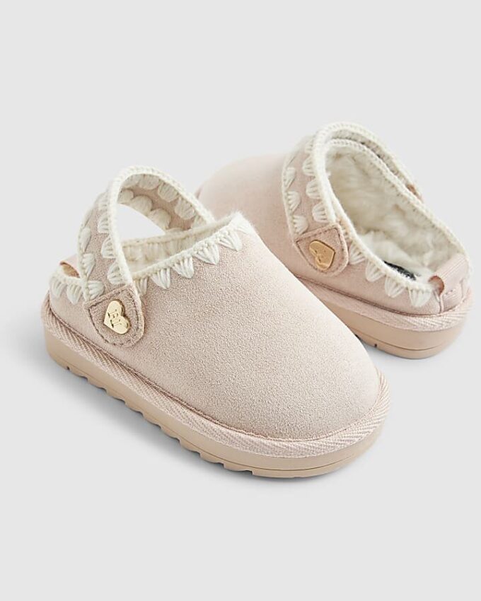 Mini Girls rosa tofflor med whipstitch-rem