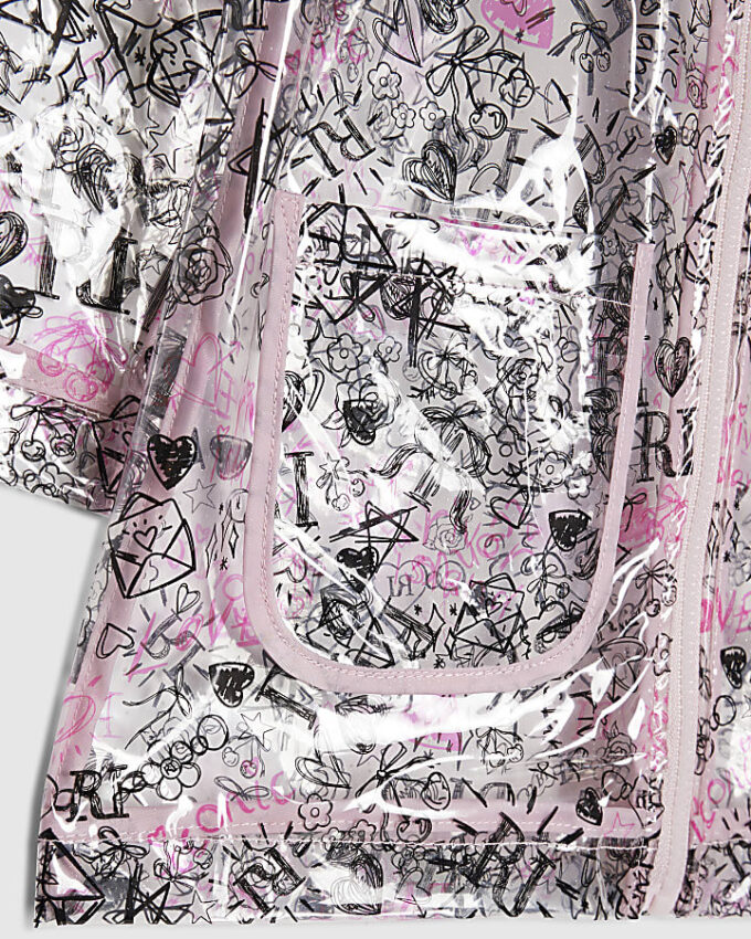 Mini Girls svart regnjacka med graffititryck