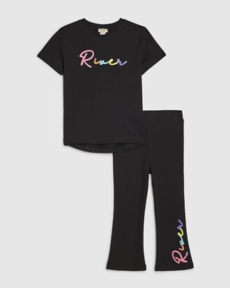 Mini Girls svart River T-shirt-set