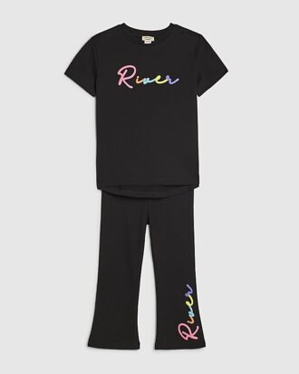 Mini Girls svart River T-shirt-set