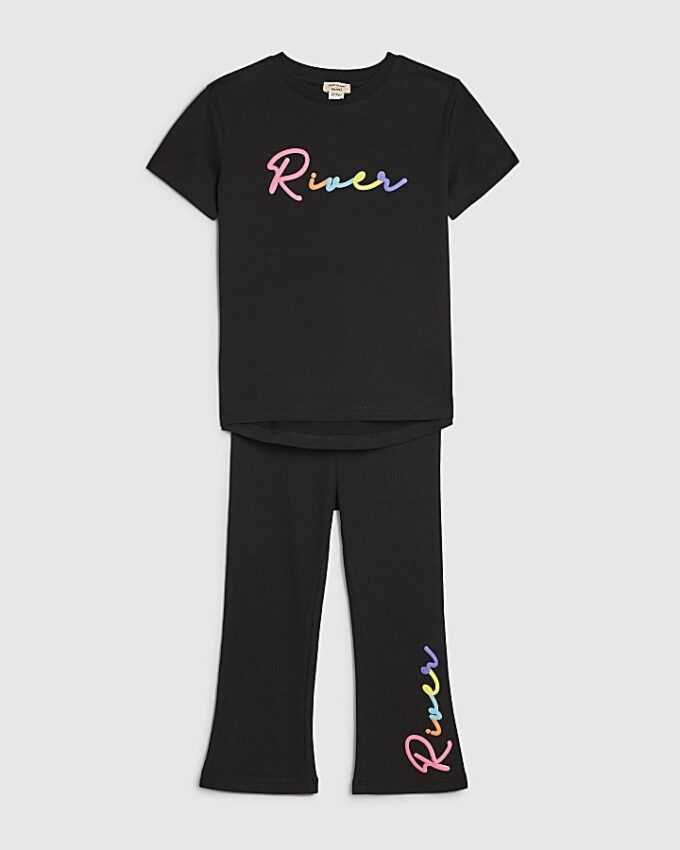 Mini Girls svart River T-shirt-set