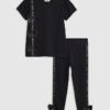 Mini Girls svart satin-T-shirt-set med rosett Mini Girls svart satin-T-shirt-set med rosett