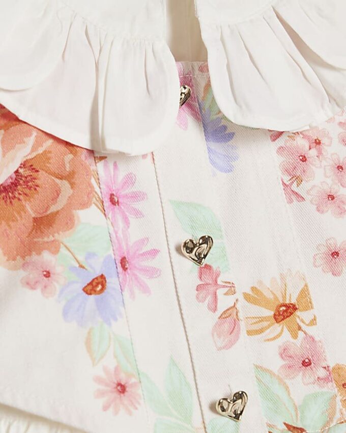 Mini Girls vit blommig 2-i-1 skjortklänning