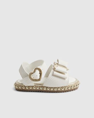 Mini Girls vita espadrillesandaler med ormskinnsmönster och rosett
