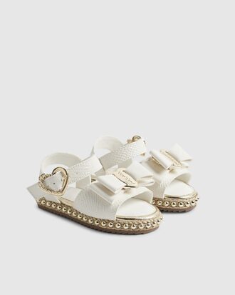 Mini Girls vita espadrillesandaler med ormskinnsmönster och rosett