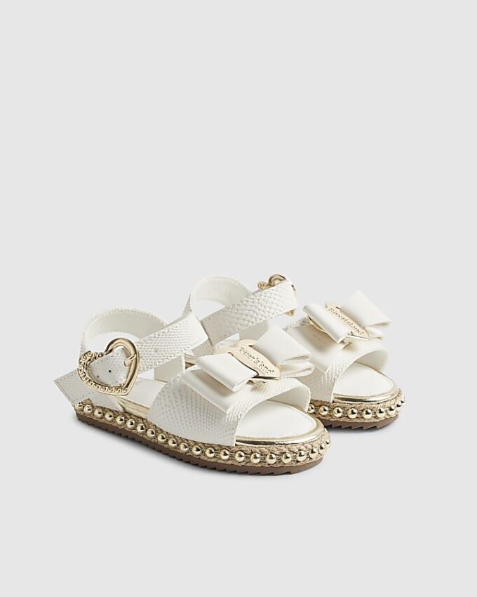 Mini Girls vita espadrillesandaler med ormskinnsmönster och rosett