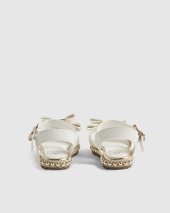 Mini Girls vita espadrillesandaler med ormskinnsmönster och rosett