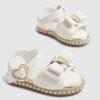 Mini Girls vita espadrillesandaler med ormskinnsmönster och rosett