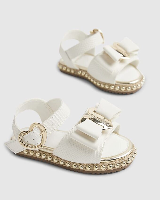 Mini Girls vita espadrillesandaler med ormskinnsmönster och rosett